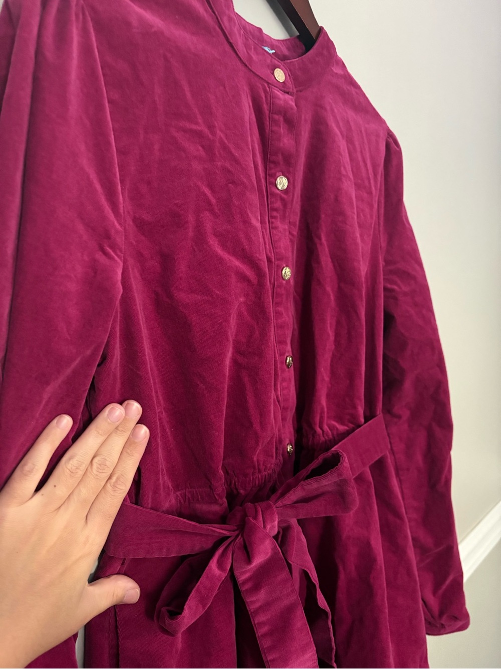 Draper James Raspberry Corduroy Button Front Belted Shirt Dress XL - Picture 5 of 12